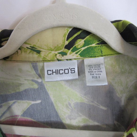 Chico's Holiday Floral Shirt Jacket Christmas Red Green Blazer Size 2 Large - Picture 7 of 11